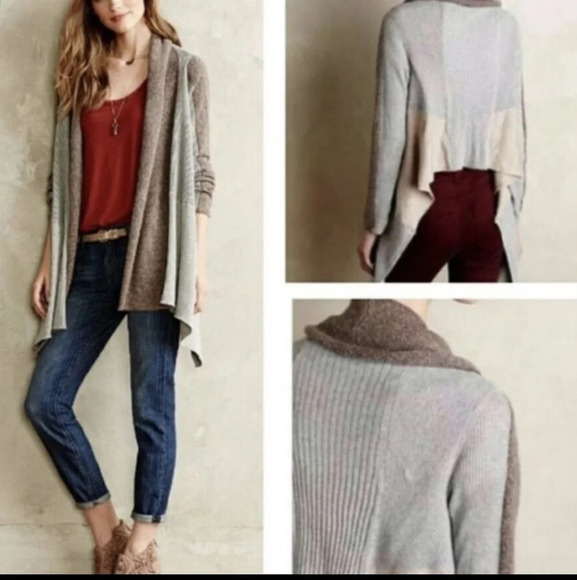Anthropologie Sparrow Patchwork Waterfall Cardigan Open Front Sweater Boho sz.S - Picture 4 of 12